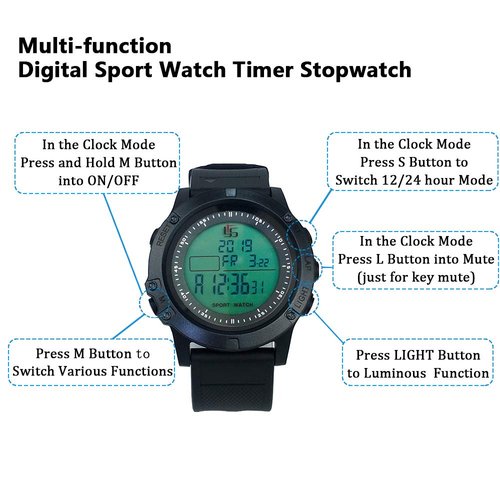 Pro Soccer Coach Watch - 100-Lap Memory Stopwatch with Countdown Timer & Silent Mode, 3-Line Backlit Display for Referees/Players, 12/24H Clock + Alarm On/Off Sports Watch