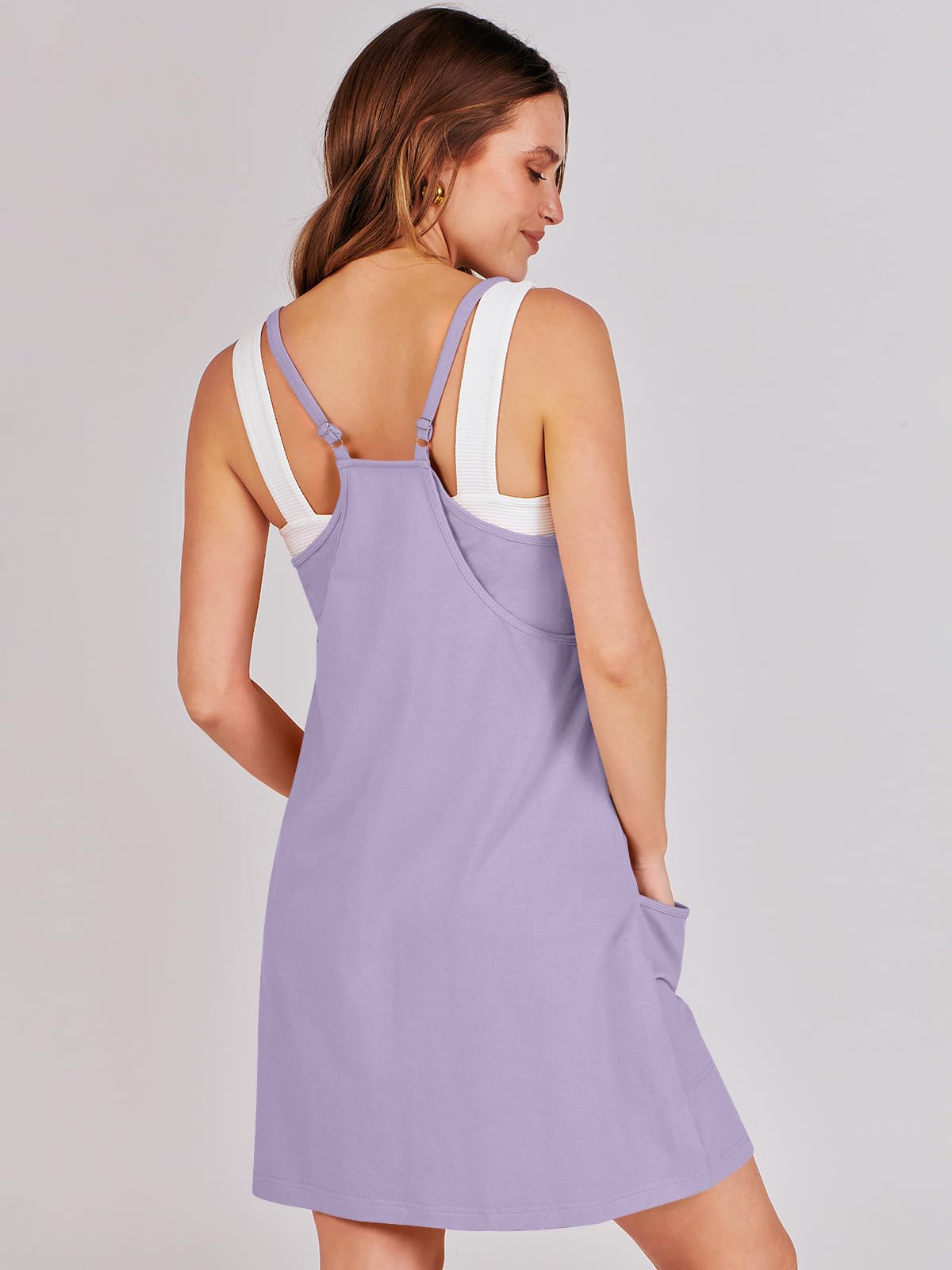 ANRABESS Women Athletic Dress Summer Tennis Workout Active Sports Mini Romper Dress Built in Shorts Travel Vacation Clothes Light Purple X-Smal