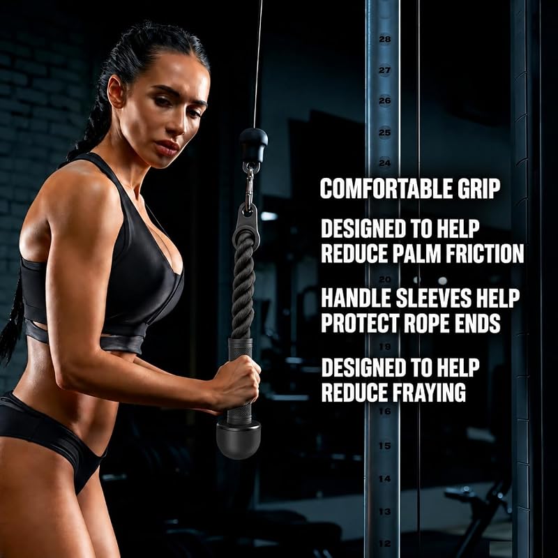 Tricep Rope Cable Attachment with Non-Slip Handles for Lat Pulldown & Cable Machine
