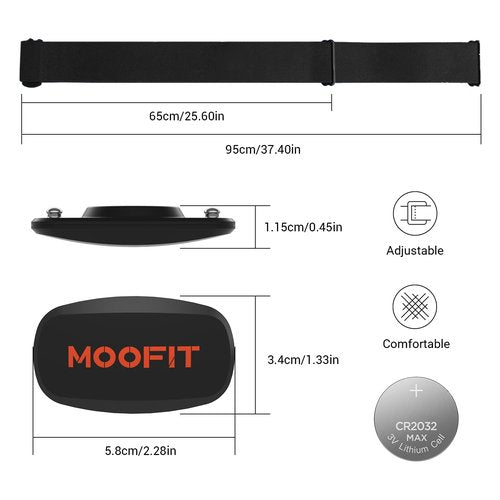 moofit Heart Rate Monitor Chest Strap Bluetooth/ANT+ Waterproof HR Monitor Chest Strap Heart Rate Monitor Compatible with Peloton, Rouvy, TRX, Elite HRV, Peloton, Strava, DDP Yoga