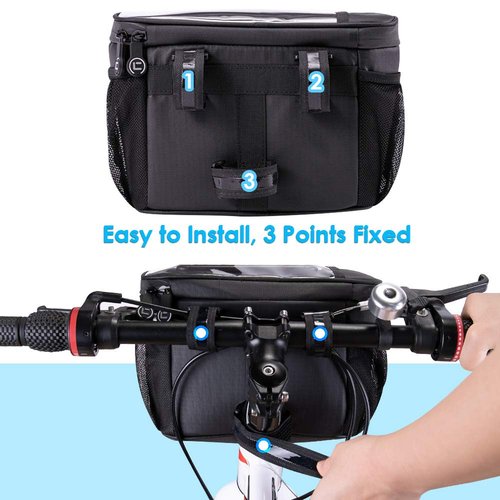 WOTOW Bike Handlebar Insulated Bag, Bike Front Phone Bag Cooler Storage Pouch With TPU Touch Screen Insulation Bicycle Frame Bag Strap On Cycling Accessories for Outdoor Hiking Travel Assistants