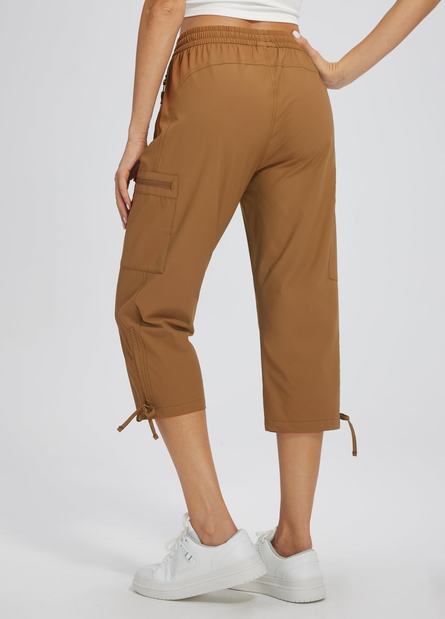 Libin Women's Hiking Capri Pants Quick Dry Cargo Pockets Pants Lightweight Cropped Summer Pant for Travel Casual Brown XL