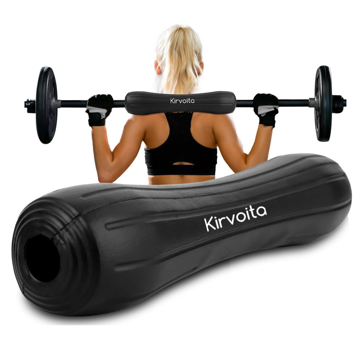 KIRVOITA Rubber Barbell Pad, Squat Pad, Hip Thrust Pad, Easy to Install, No Straps Needed, for Both Heavy Weights & Lower Weights (15.5 * 3.5 * 3.5 in, Black)