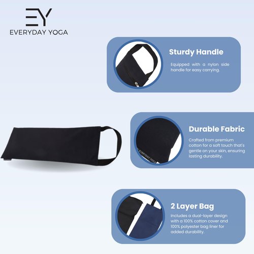 Everyday Yoga Sand Bag Cotton Unfilled, Adds Weight to Poses, Zipper Cover, Sturdy Handle, Silica Sand Filling, Durable Material - Black