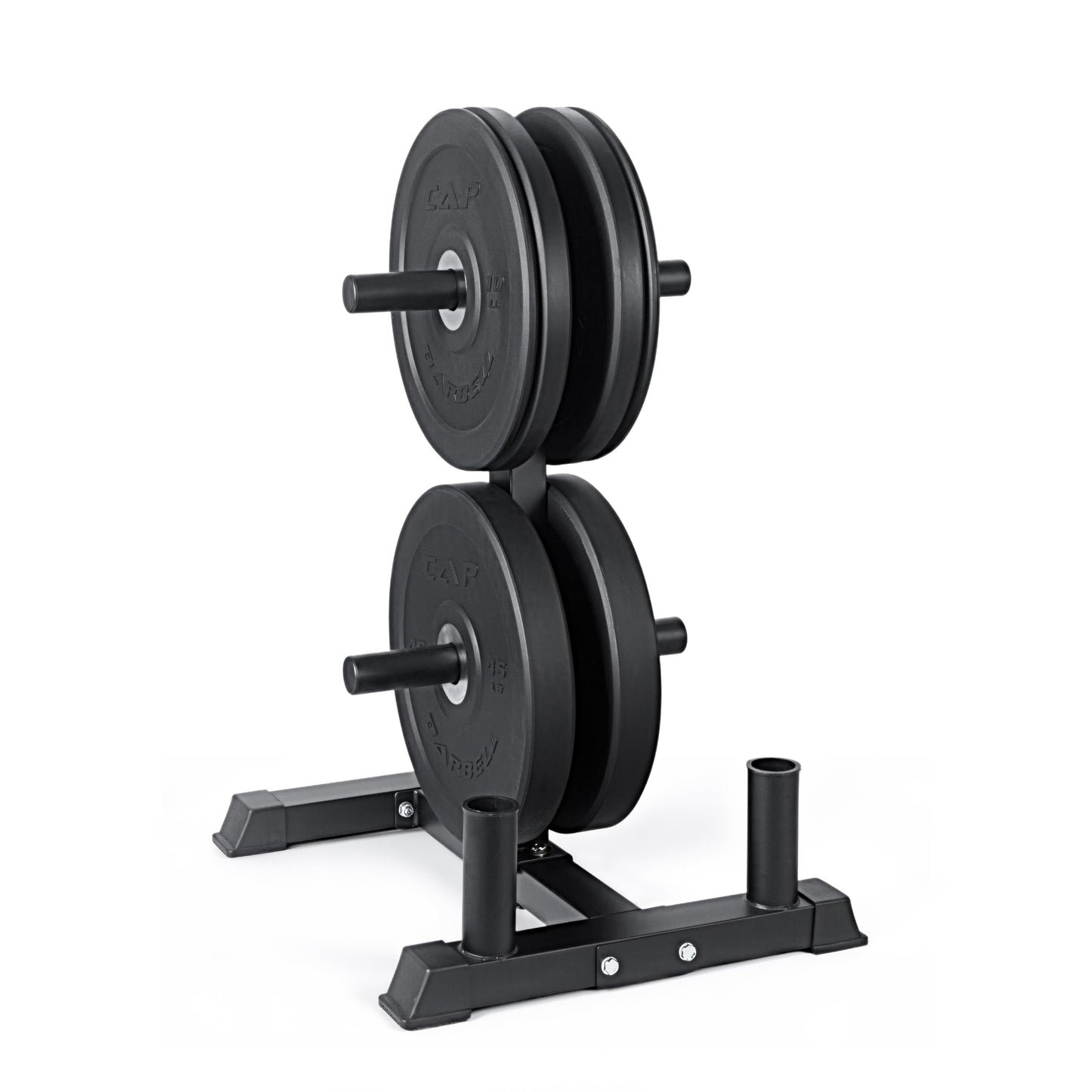 CAP 160 lb Pro Olympic Bumper Plate Set with Compact Storage Rack, 2-Inch Olympic Plates, Low Bounce Virgin Rubber Weight Plates with Chromed Steel Hub, 4 Weight Posts & 2 Barbell Holders for Weightlifting, Strength Training & Home Gym Workouts