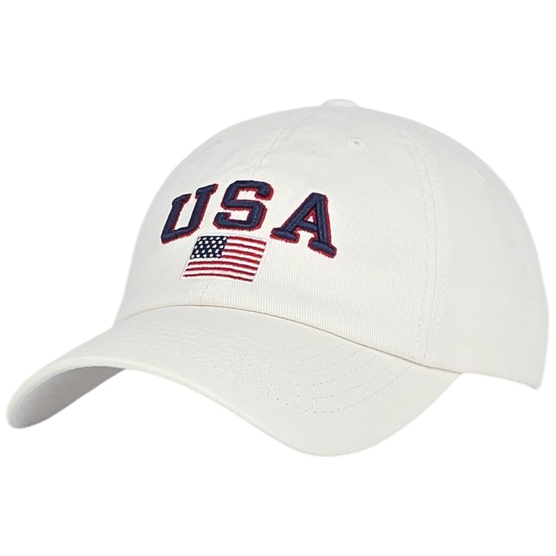 Embroidered USA Flag Baseball Cap - White, One Size (Variation: White With USA Flag)
