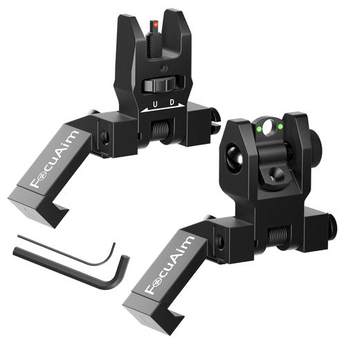 FocuAim T3 Fiber Optic Offset Iron Sight, Low Profile 45 Degree Front and Rear Backup Sights with Green Red Dot for Picatinny Mount, Spring-Loaded and Tool-Free Adjustment, Black