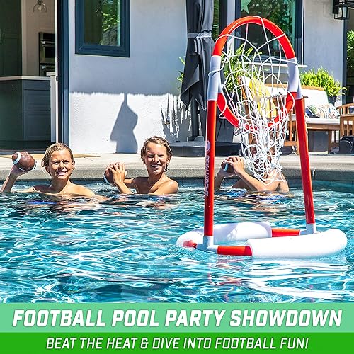 Floating Pool Football Game Set with Hoop, 4 Water Footballs & Pump