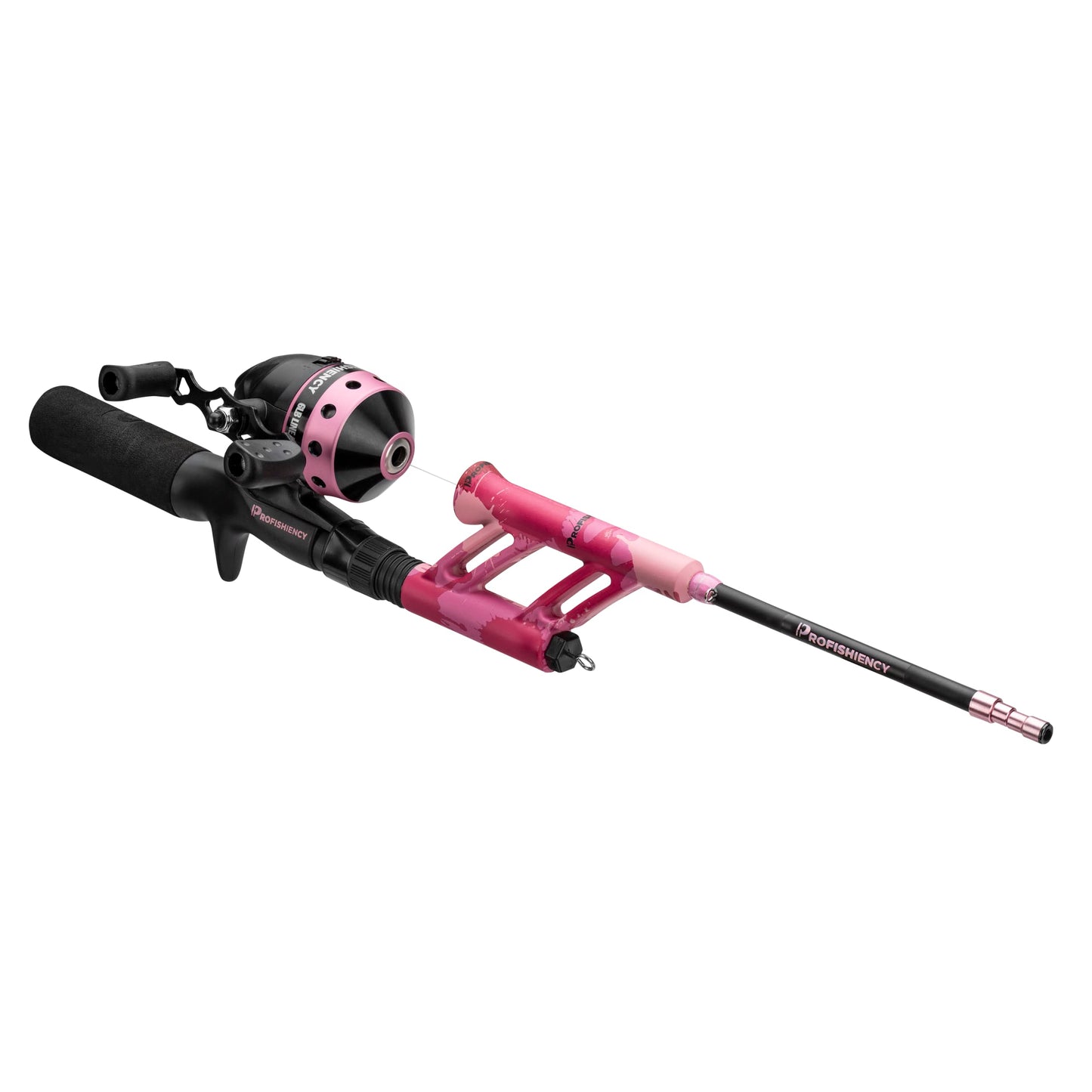 ProFISHiency Pink Splat Pocket Combo | 30” Light Action Tangle-Free Telescopic Fiberglass Rod | Micro Spincast Reel w/ 4.1:1 Gear Ratio | Pre-Spooled w/ 6lb Line