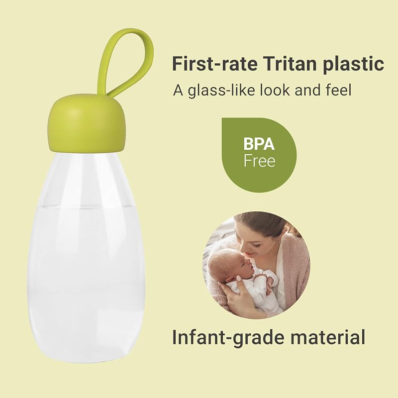 Emoi 12oz BPA Free Water Bottle with Green Cap & Silicone Strap