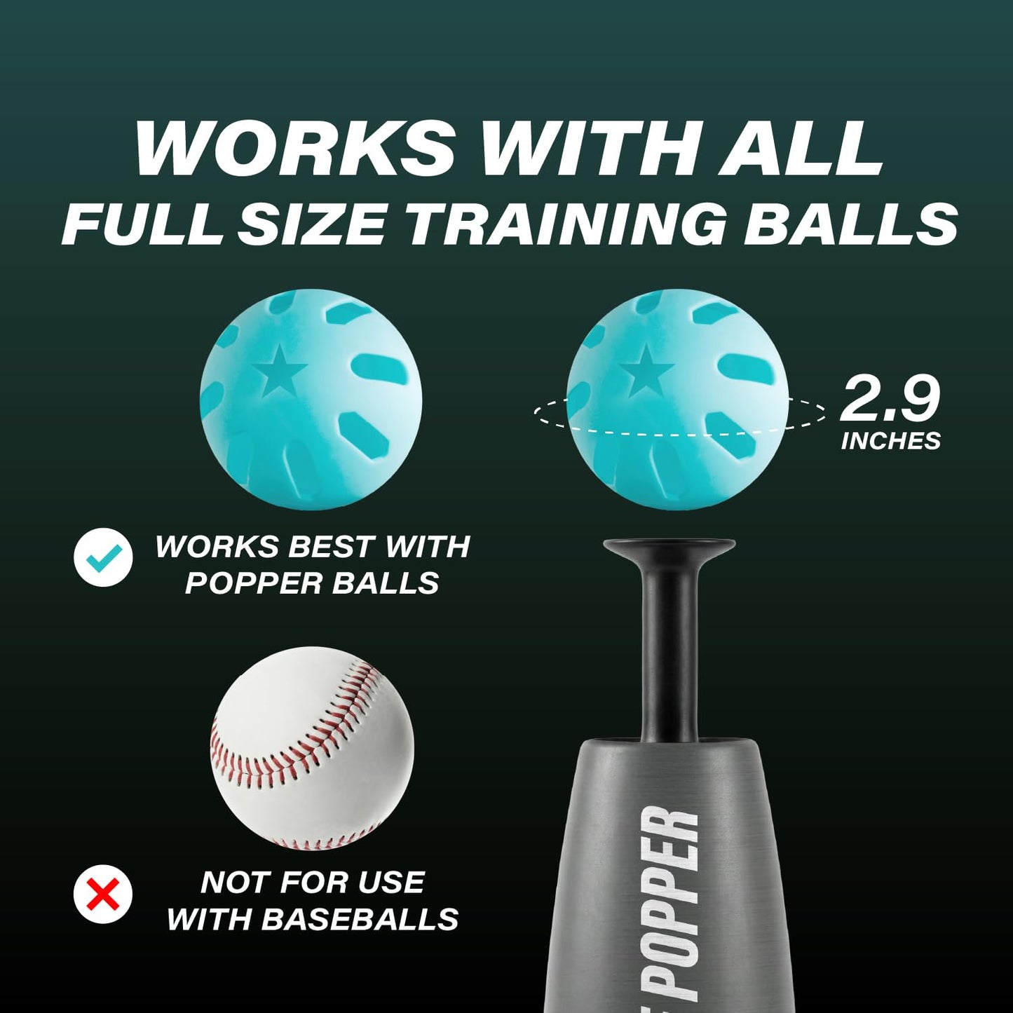 Bandit Sports Tee Popper Plastic Baseballs, Made of Impact-Resistant and Rebounding Material, Perfect Practice Baseballs for Baseball & Hitting Ball Training (12 Count, Popper Balls)
