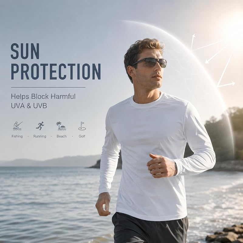 6 Pack Long Sleeve Sun Protection T-Shirts for Men – Quick Dry Sports Tee Set (Large)