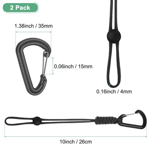 M METERXITY 2-Pack Paracord Keychains with Clips, 10 Inch Braided Lanyard Strap D Ring Adjustable Buckle Backpack Accessories for Camping/Hiking/Fishing/Traveling/Outdoor [Black]