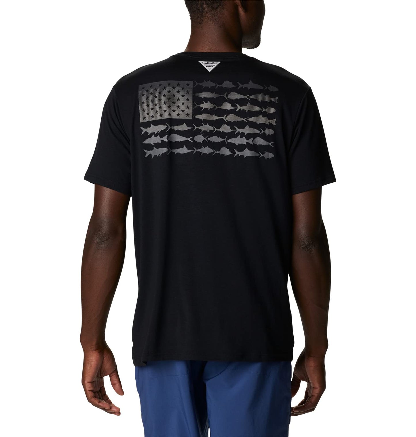 Columbia Men's PFG Fish Flag Tech Tee Short Sleeve, Black/Graphite Gradient, Large