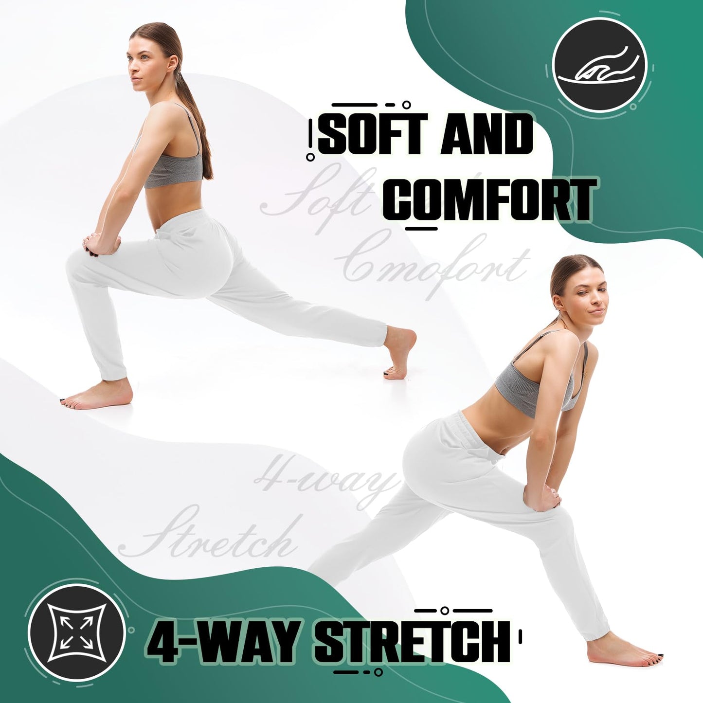 Walifrey Womens Joggers with Pockets, Drawstring Sweatpants Women for Lounging Jogging Gym and Workout White,1 Pack White S