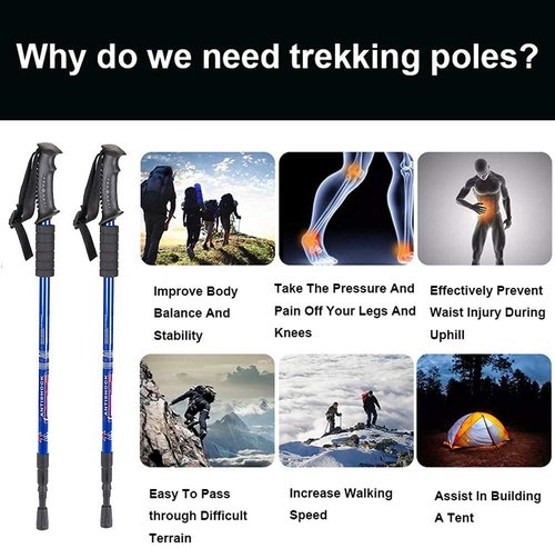 Aihoye Trekking Poles, Collapsible Lightweight Shock-Absorbent Hiking Walking Sticks Adjustable Aluminum Hiking Poles for Women Men Kids, 2 Pack(Blue)