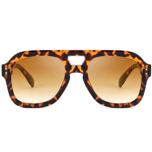 FEISEDY Vintage Pilot Sunglasses Double Bridge Women Men Large Square Thick Frame Trendy Eyewear UV400 B2846