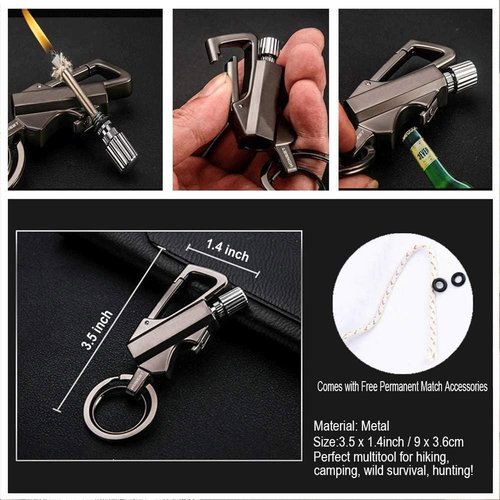 Permanent Match with Bottle Opener Metal Keychain Lighter, Reusable Waterproof Flint Matchstick Fire Starter for Camping Hunting, Great Gift Ideas Gold (Balck* 2PACK)