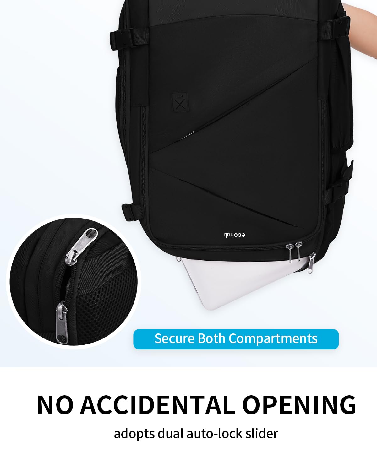ECOHUB Carry On Travel Backpack, Expandable Airlines Personal Item Bag 18x14x8, Water Resistant 17 inch Laptop Backpack Flight Approved, 12 Pockets 30L Work Backpacks with Wet Pocket & Cable Slot