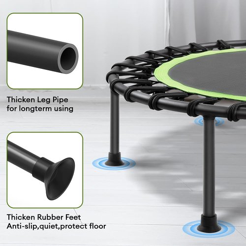 ONETWOFIT 42"/45" Rebounder Trampoline for Adults, Silent Mini Trampoline Indoor Exercise Fitness Trampoline Bungee Rebounder Workout Max Load 330lbs (42IN-Green)