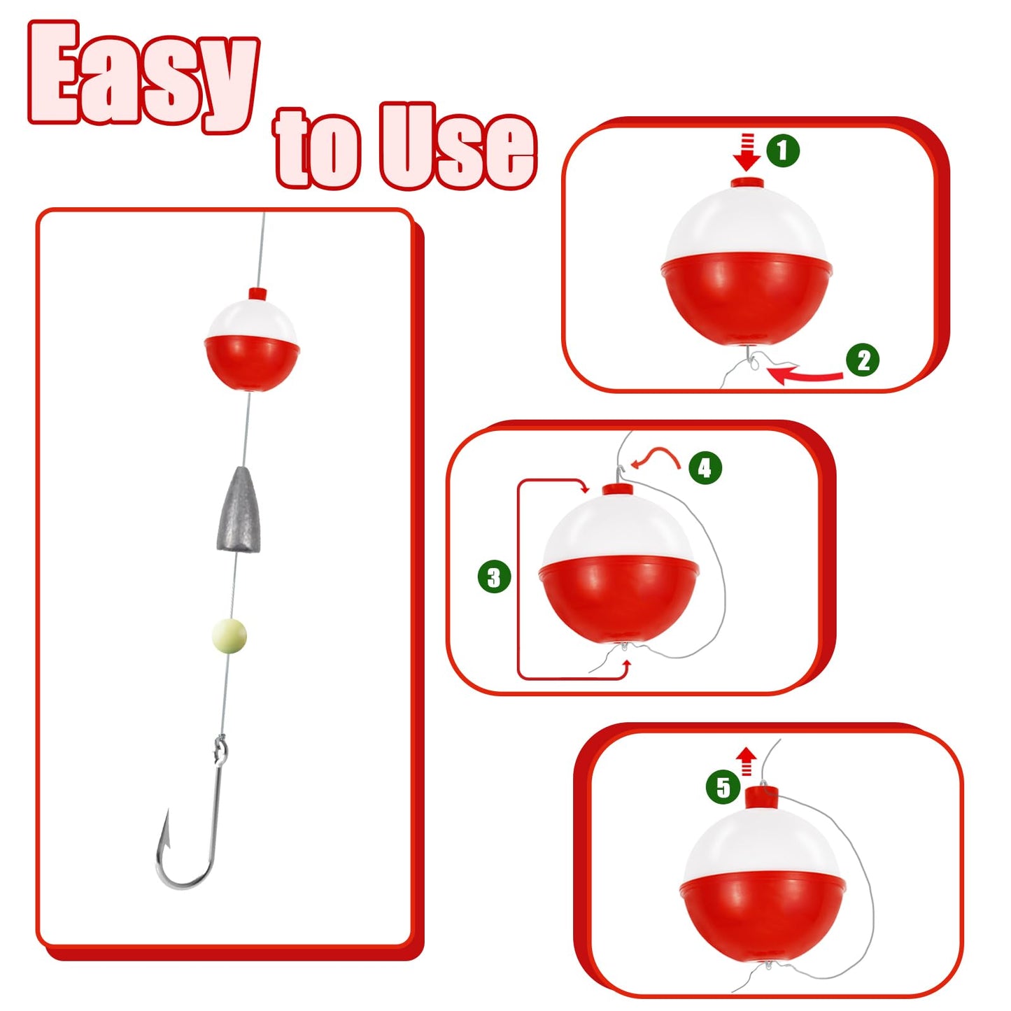 100 Pcs Fishing Float,Hard ABS Fishing Bobber,Red and White Bobbers,Push Button Round Buoy Floats for Tackle Accessories(Size: 0.75/1/1.5 Inch)