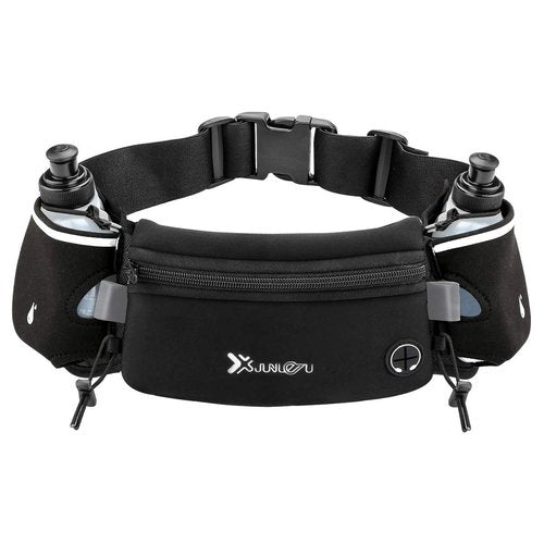 Number-one Running Belt with Water Bottles(2 x 175ML), Hydration Belt Waterproof Waist Pack Bag Fits iPhones Adjustable Sports Waist Pouch for Marathon Running Hiking Cycling, Black