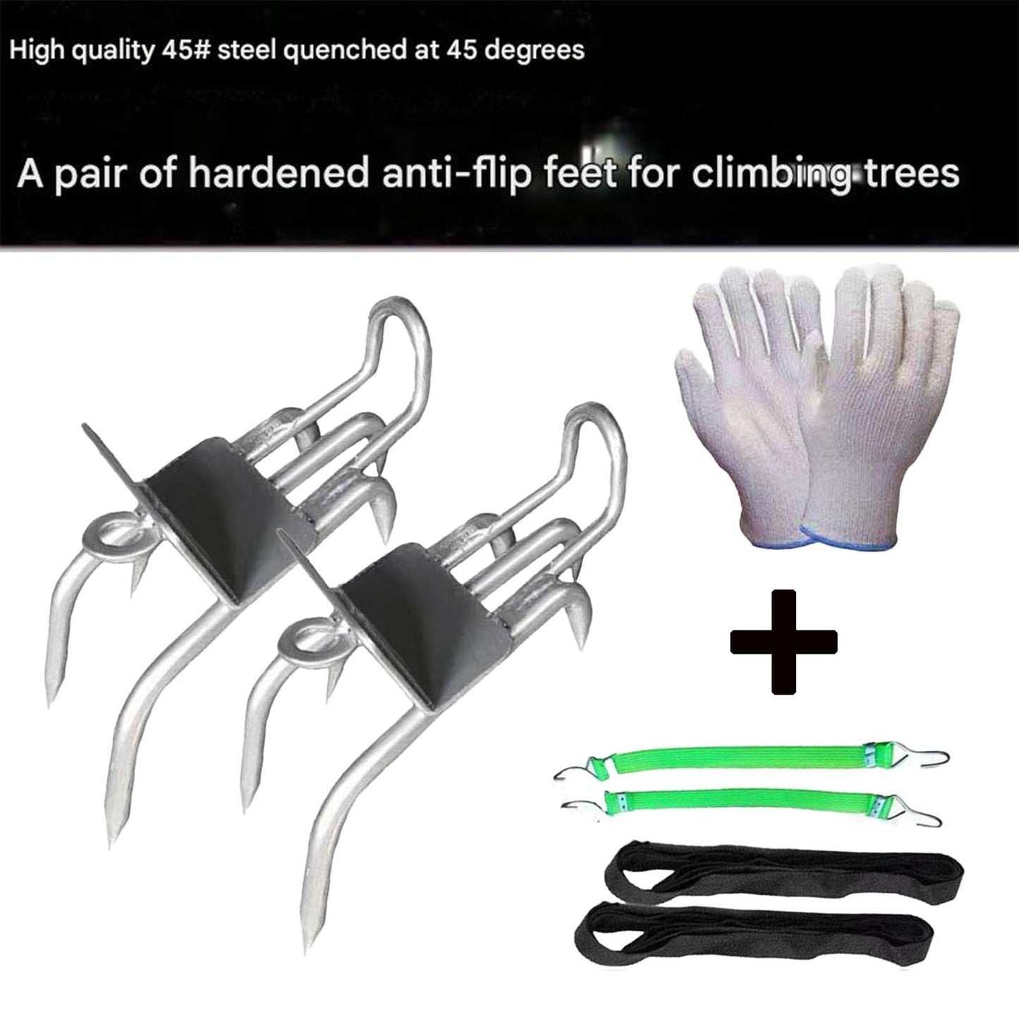 2025 Upgrade 5 Teeth Outdoor Tree-Climbing Anti-Slip Cat Claw Shoes Set, with Adjustable Elastic Bands (1 Pair 5 Claws Tree Climbing+Elastic Band)