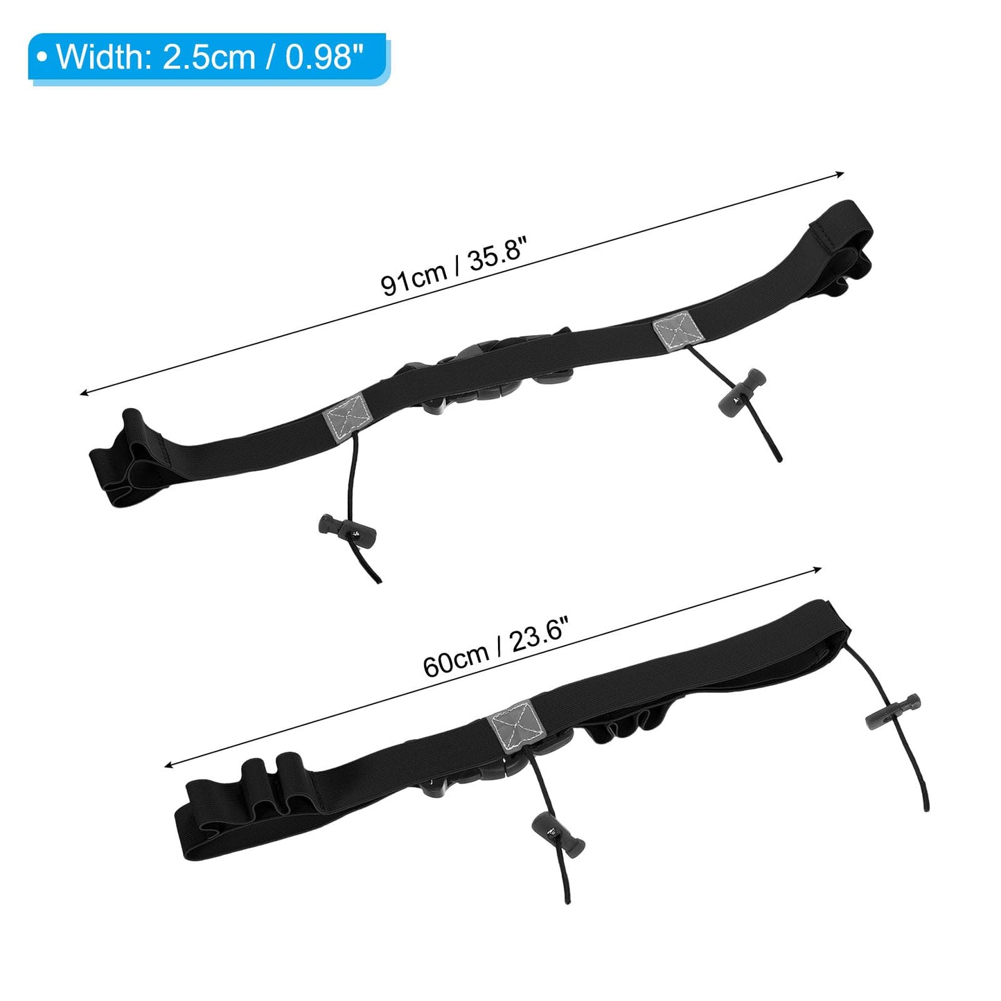 PATIKIL Elastic Triathlon Running Belt, 2 Pack Adjustable Race Number Belt Race Belt Bib Holder with 6 Energy Gel Loops for Marathons Racing Cycling, Black