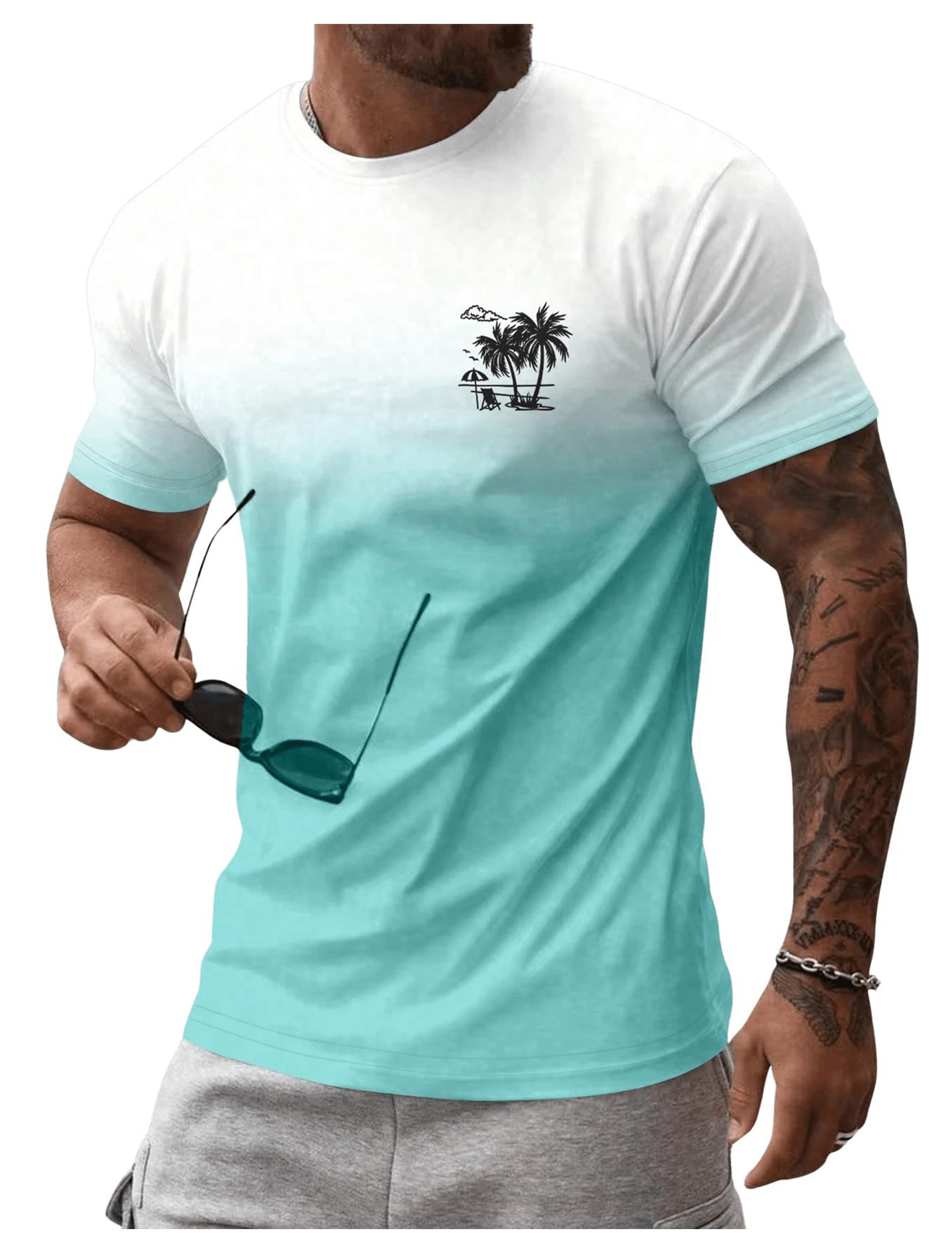 SOLY HUX Men's Short Sleeve Graphic Tees Summer Crewneck Top Shirt Beach Vacation T-Shirts Mint Green Multi X-Large