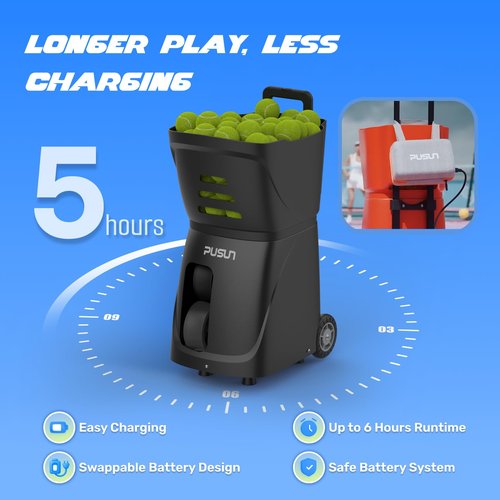 PT-Smart Tennis Ball Machine, App-Controlled, 12–75 mph Speed, 1.8–8s Feed Interval, 100-Ball Capacity, 20 Landing Points, 5Hour Battery, Lightweight Design – for Beginners to Intermediate Players