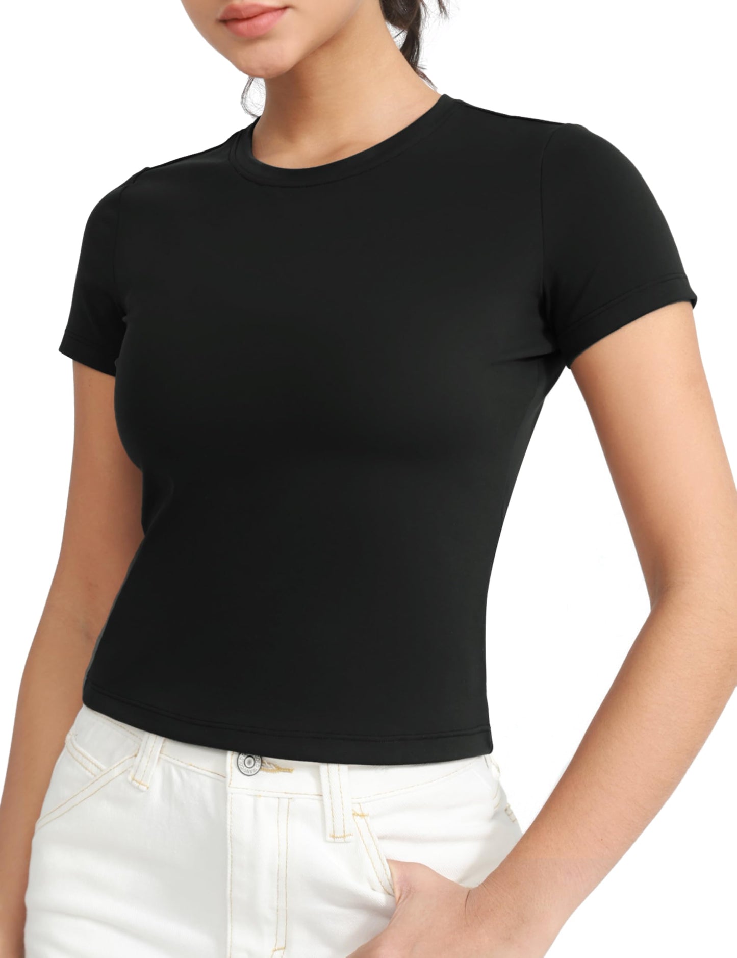 THE GYM PEOPLE Women Workout Crop Tops Short Sleeve Slim Fit Yoga T Shirt