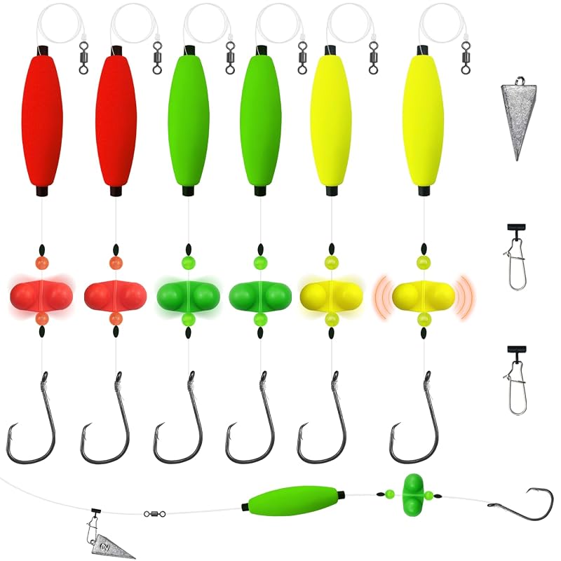 Catfish Rig Kit - 6 Pre-Tied Rigs with 2 Sinker Sliders, 2oz Pyramid Sinker, Hooks 5/0-6/0, Variation Hook Size 5/0-Weight 2 oz