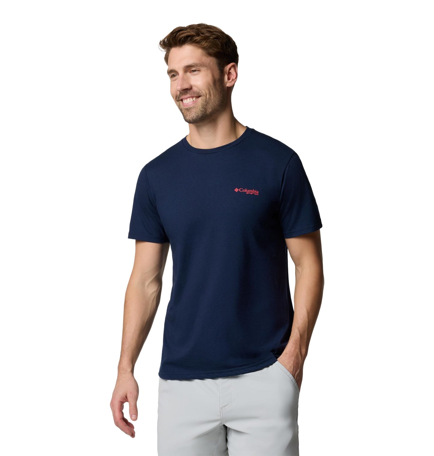 Columbia Mens PFG Fish Flag II Short Sleeve, Collegiate Navy/Sunset Red Gradient, Large