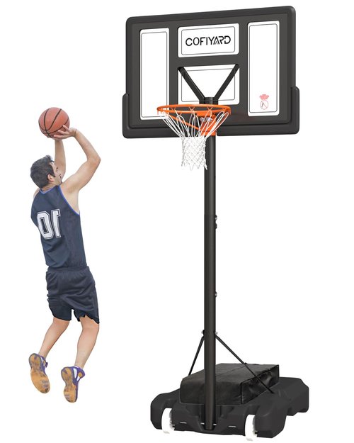 Cofiyard 10FT Basketball Hoop Outdoor System with Extra Sandbag,Height Adjustable Basketball Goal System 44 Inch Shatterproof Backboard for Youth/Teens/Adults Indoor Outdoor (New Black)