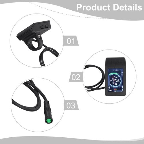 Electric Bike LCD Display 500C for Bafang BBS01 BBS02 HD Motor, 2.2" IPS Screen, Adjustable Brightness, Touch Button, 24V/36V/48V