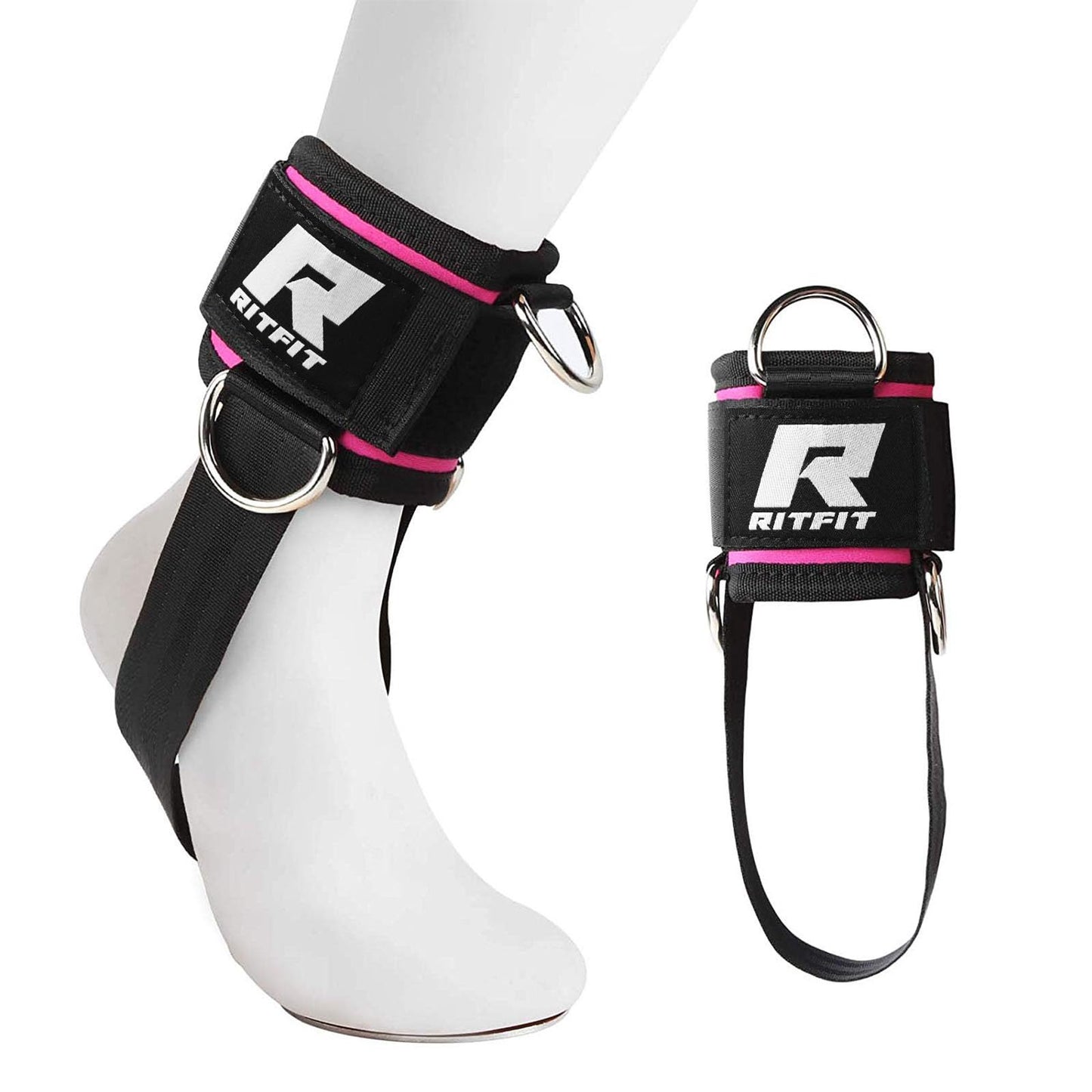 RitFit Padded Ankle Straps with 3 D-Rings for Cable Machine Workouts