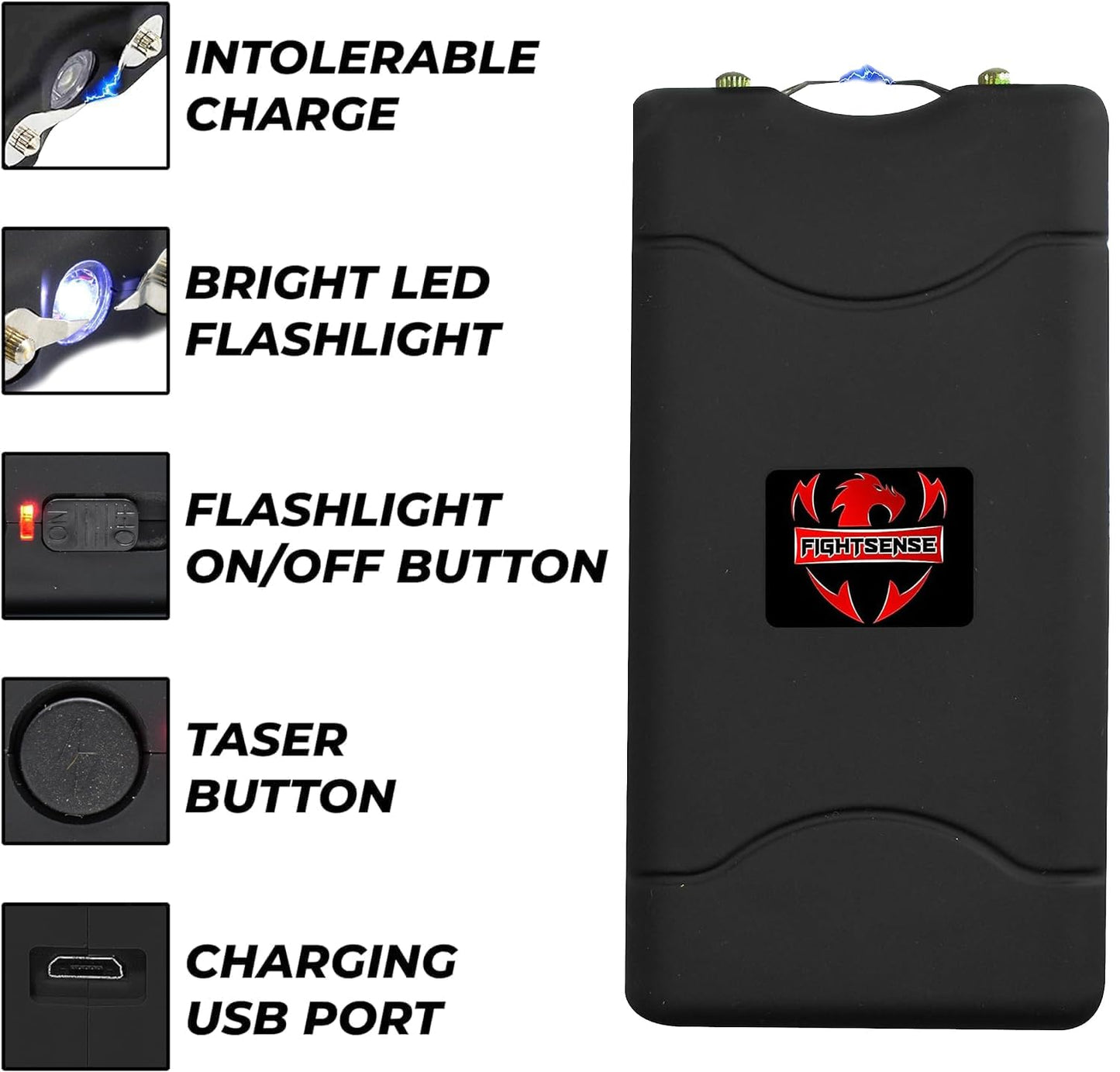 FIGHTSENSE Super Heavy Duty 35 Billion Mini Stun Gun for Self Defense with Bright Led Flashlight, Rechargeable Battery, Nylon Holsters with Belt Loop for Easy Cary