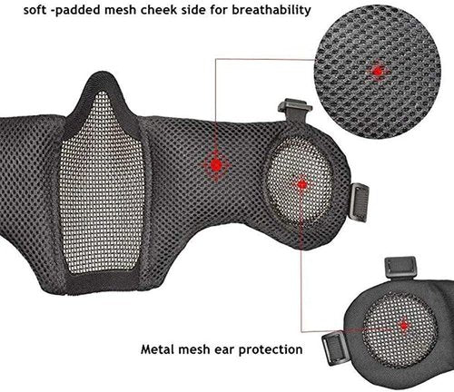 MH Tactical Fast Helmet Set/and Foldable Ear Protection Half-Face Mesh Mask and Goggles,for Airsoft Paintball Halloween Cosplay CS Hunting
