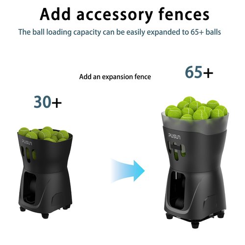 PUSUN PT-MINI PRO-Tennis Ball Machines - APP Controlled, 65+ Ball Capacity, 8-60km/h Speed Adjustment, 3-5 Hours Battery Life, Lightweight Design, Ideal for Beginner Training (Black)