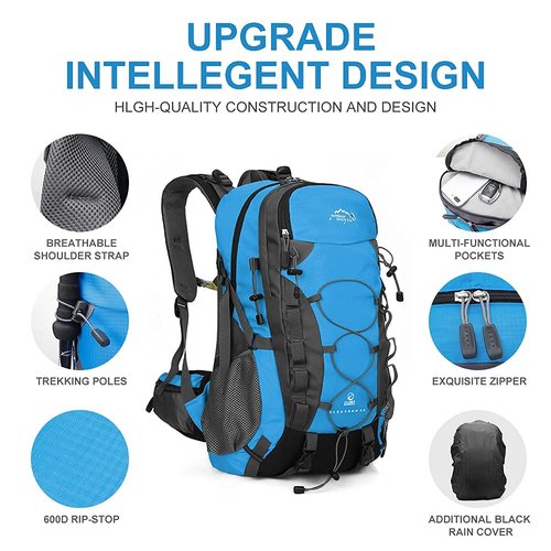 INOXTO lightweight Hiking Backpack 35L/40L Hiking Daypack with Waterproof Rain Cover Camping Backpack for Travel Camping Outdoor for Men and Women (35L Blue)