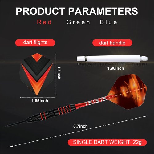 WexyHonMi Set 3 Soft Tip Darts Set, 22 Grams Professional Darts with Aluminum Shafts, Iron Barrel, 3 Replace Plastic Shafts, Carrying Case, for All Levels Player (Red)