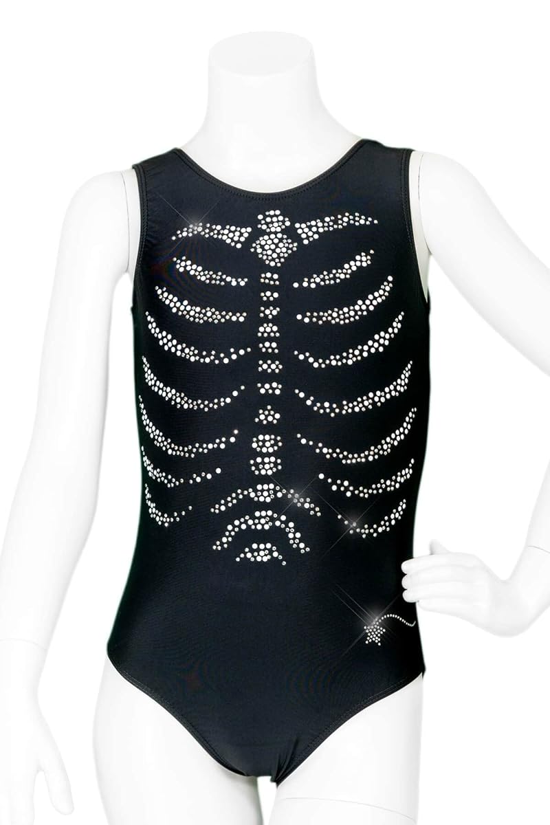 Destira Crystal Ribcage Halloween Leotard for Girls, Black - Variation: Crystal Ribcage+Girls 8
