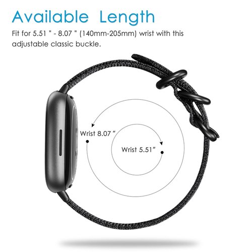 Fintie Band Compatible with Fitbit Versa 4 3 / Sense 2 1, Soft Woven Nylon Sport Replacement Strap Wrist Bands, Black