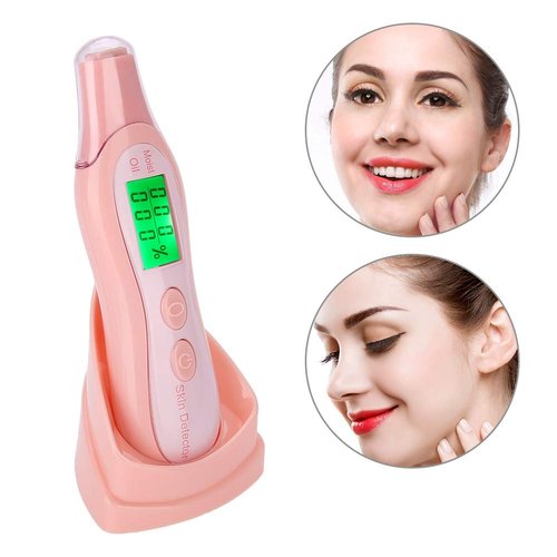 Naroote Skin Hydration Tester, Digital LCD Display Precision Skin Sensor Tester Corneometer Skin Hydration Facial Water Oil Analyzer (White) (Pink)
