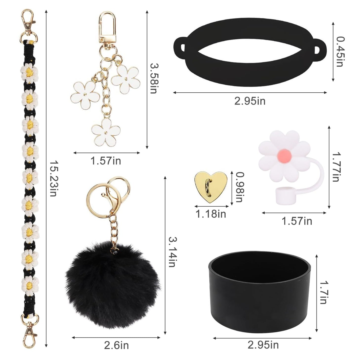 7PCS Stanley Cup Accessories - Including Straw Cover, Silicone Boot, Hand Strap & 4 Charms for 40oz & 30oz Tumblers