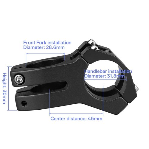 LUNJE Bike Stem, 31.8mm MTB Stem, 45mm Short Bike Stem, Sandblasted Matte Finish, CNC 6061-T6 Aluminum Alloy with Anodized Coating, Corrosion-Resistant for Mountain/Road/BMX Bikes (Black)