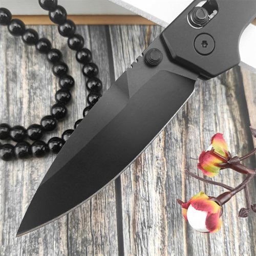 Thumb Screw Manual Open Pocket Knife, EDC Men's Folding Knives，D2 Black Coated Blade, Aluminum Handle with Deep Carry Pocket Clip