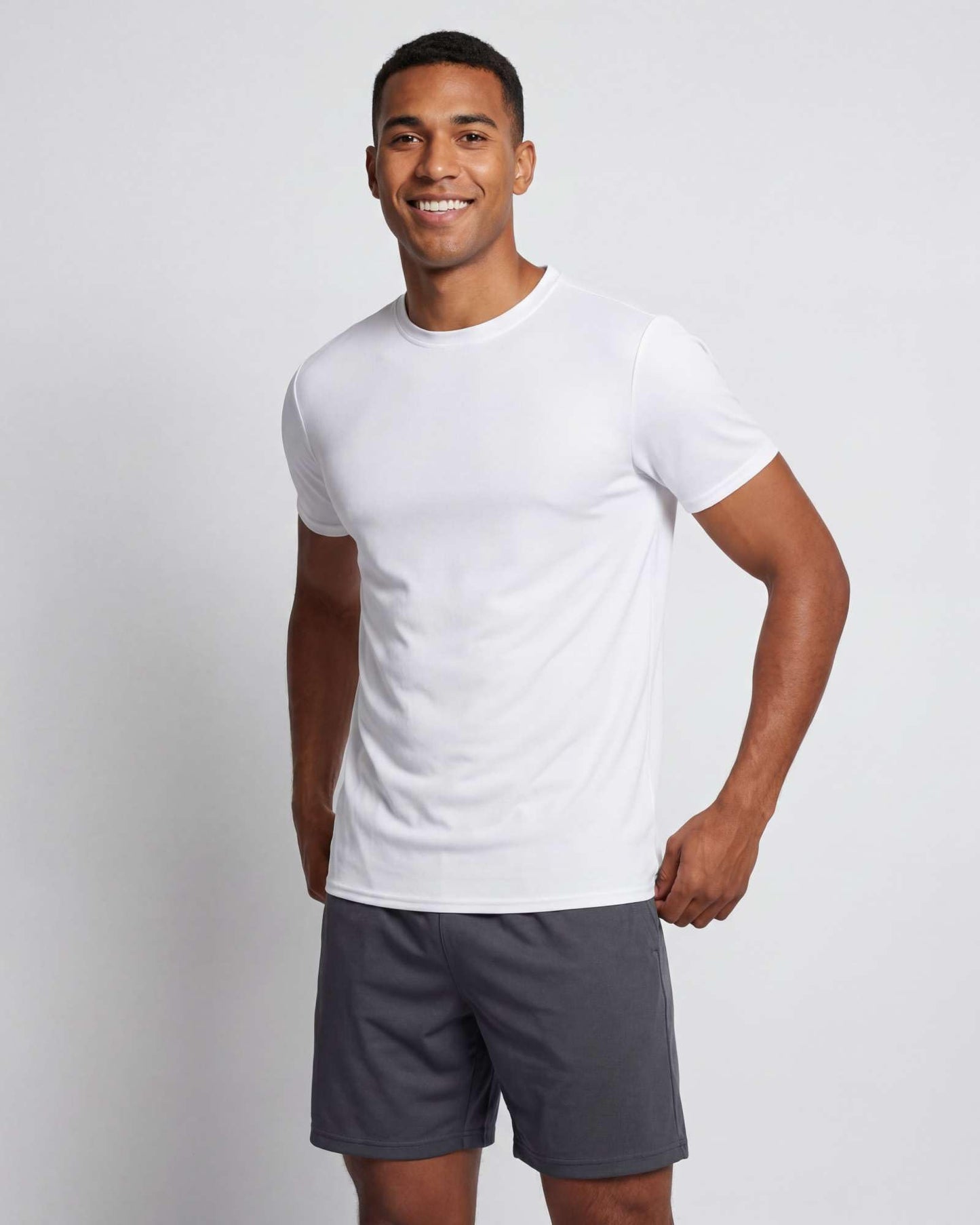Real Essentials 5 Pack: Men's Dry-Fit Short Sleeve Crew Neck T Shirts Fitness Running Gym Workout Cool Exercise Athletic Tee, Set 9, Medium