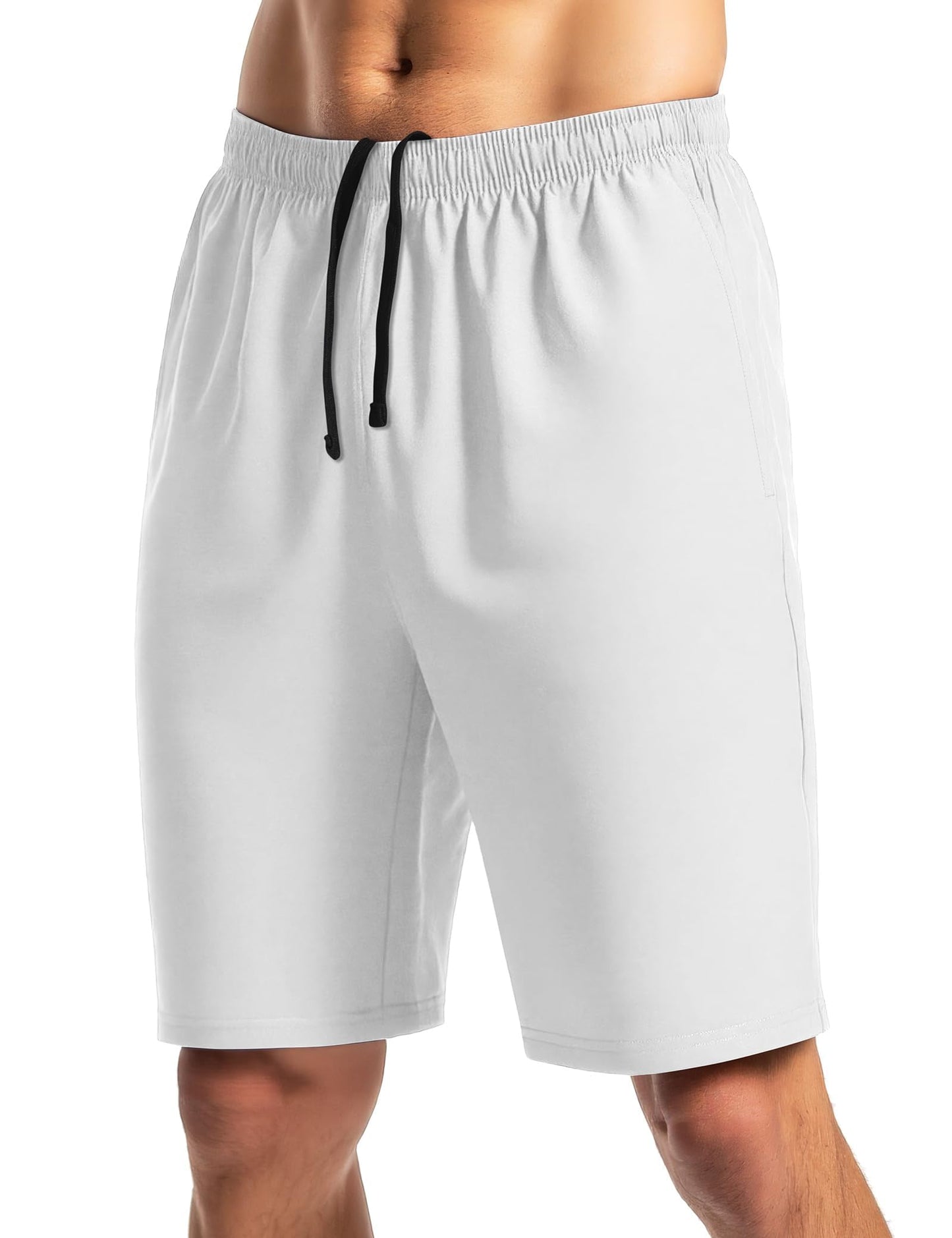Naarts Men's Athletic Shorts 9'' Quick Dry Workout Running Shorts Lightweight Sports Gym Basketball Shorts with Pockets White,Medium