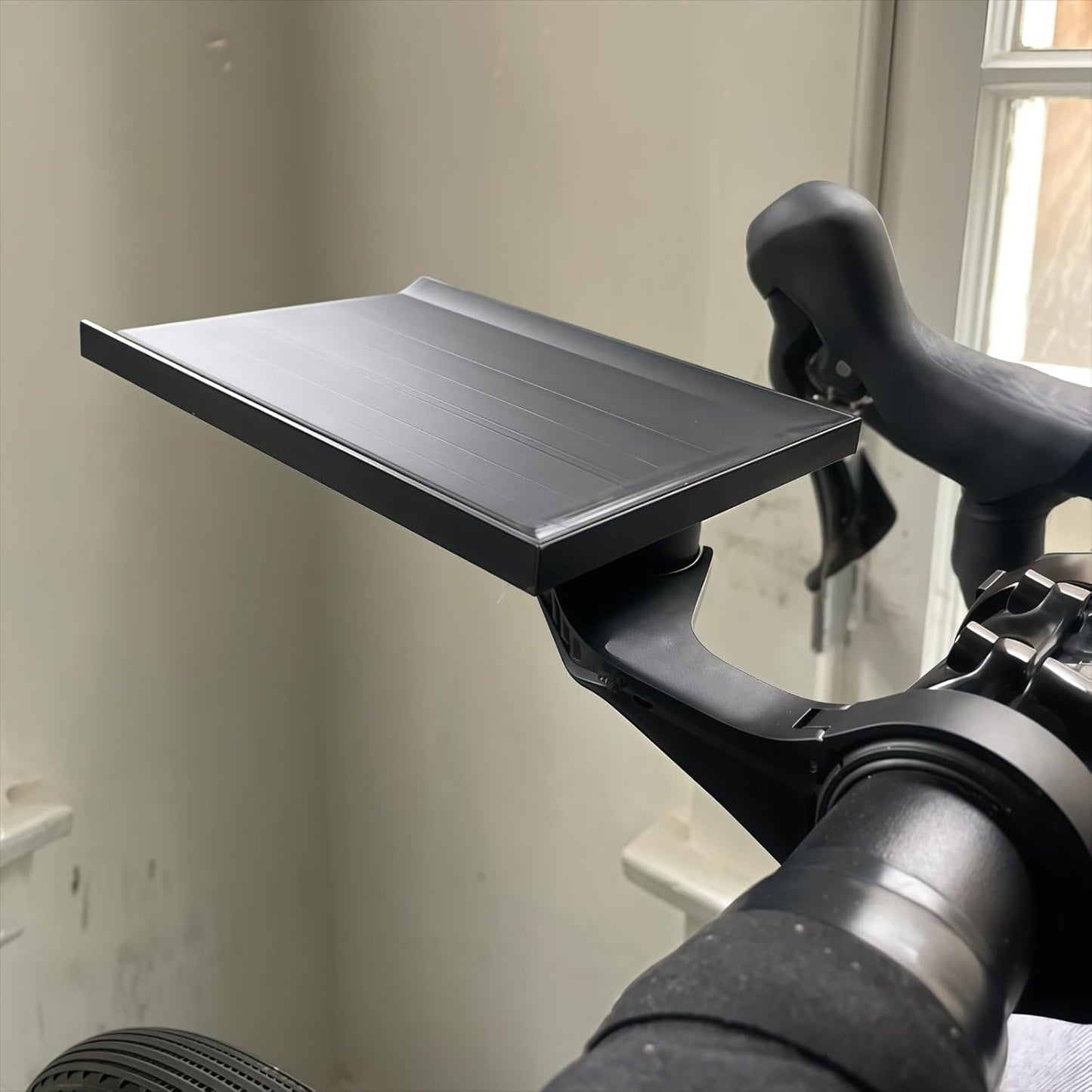 Indoor Cycling Trainer Tray, Bike Tray Fit Steerer/Stem Mount, Compatible with Garmin Mount, Hold Phone, Remotes, or Snacks for Indoor Training